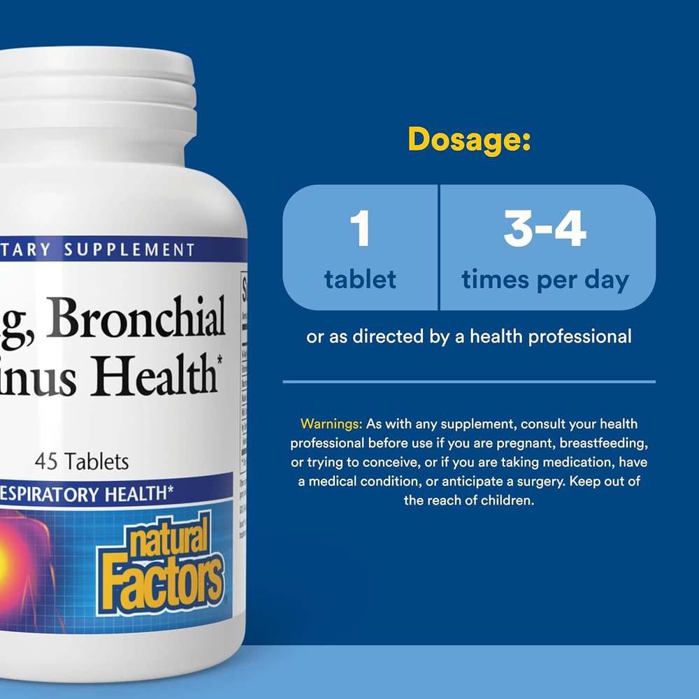 Natural Factors, Здоровье дыхательных путей (Lung, Bronchial & Sinus Health), 45 таблеток