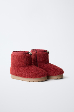 ZARA БОТИНКИ С ОТДЕЛКОЙ ИЗ ИСКУССТВЕННОЙ ОВЧИНЫ, КРАСНЫЙ