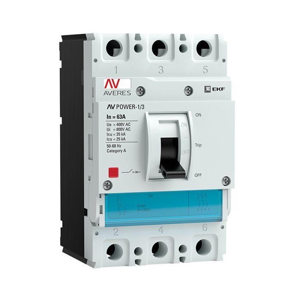 Выключатель автоматический 3п 63А 35кА AV POWER-1/3 TR AVERES EKF mccb-13-63-TR-av