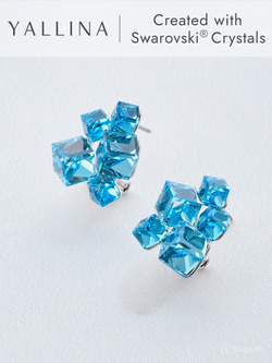 Серьги гроздья Мираж с голубыми кубиками Swarovski