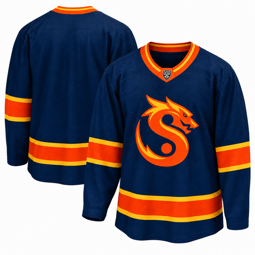 Джерси хоккейное синее ХК "Шанхайские Драконы", реплика с вышивками. Сезон 26/27