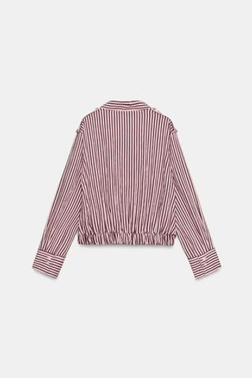 ZARA ПОЛОСАТАЯ РУБАШКА-БОМБЕР — ZW COLLECTION, РОЗОВЫЙ