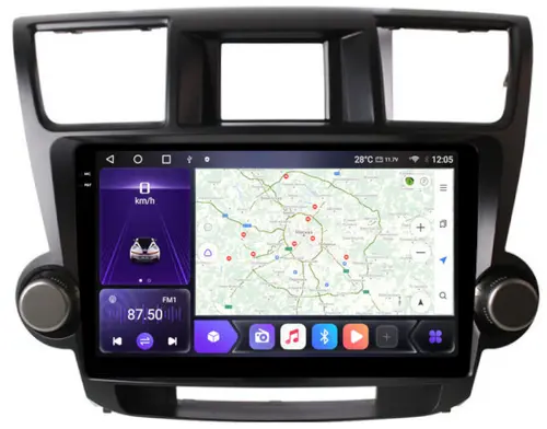 Магнитола для Toyota Highlander 2 2007-2013 XU40 - Kuberg OL-1431-1 QLed+2K, Android 12, Быстрая, CarPlay, 4G SIM-слот (крутилки декоративные)
