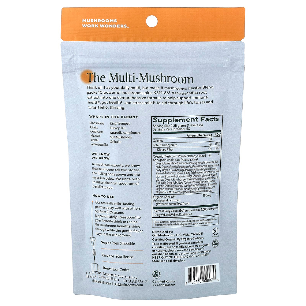 Om Mushrooms, грибной порошок, мастерская смесь с ашвагандой, 90 г (3,17 унции)