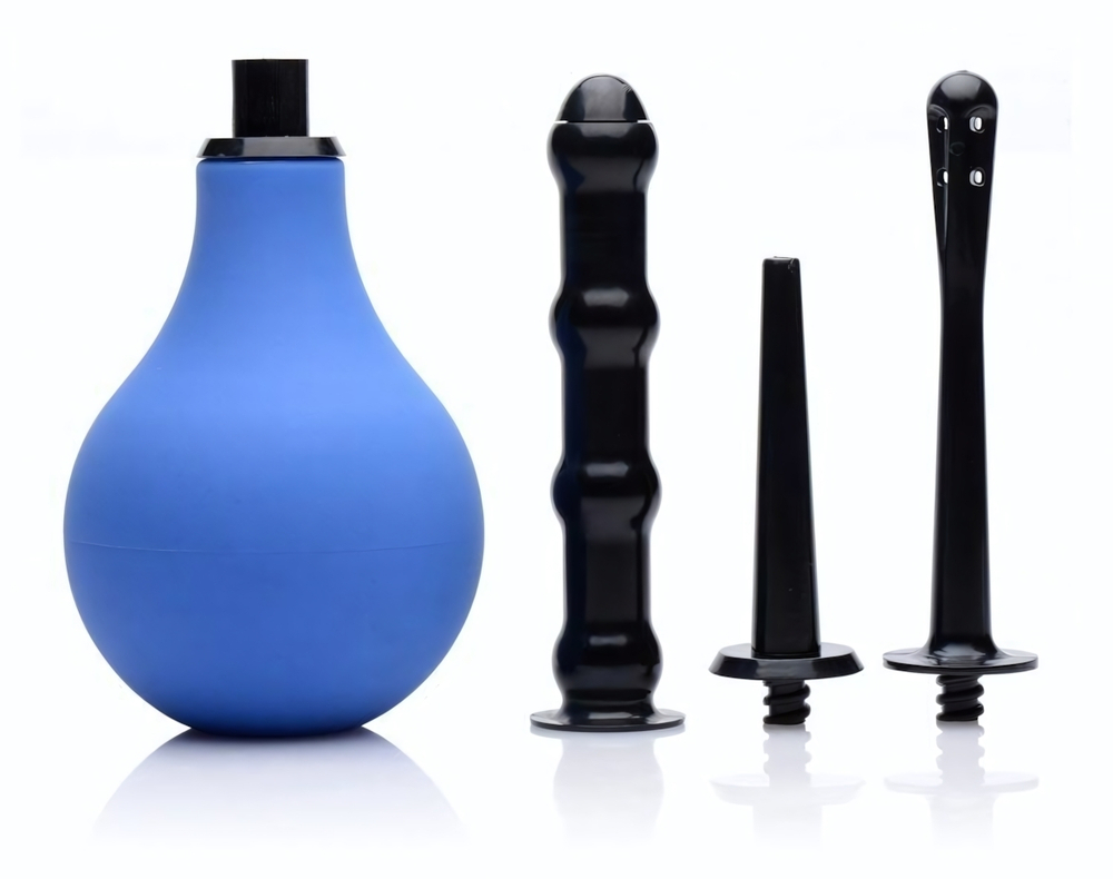 Анальный душ с 3 насадками Premium One-way Valve Anal Douche Set (Цвет: черный с голубым)