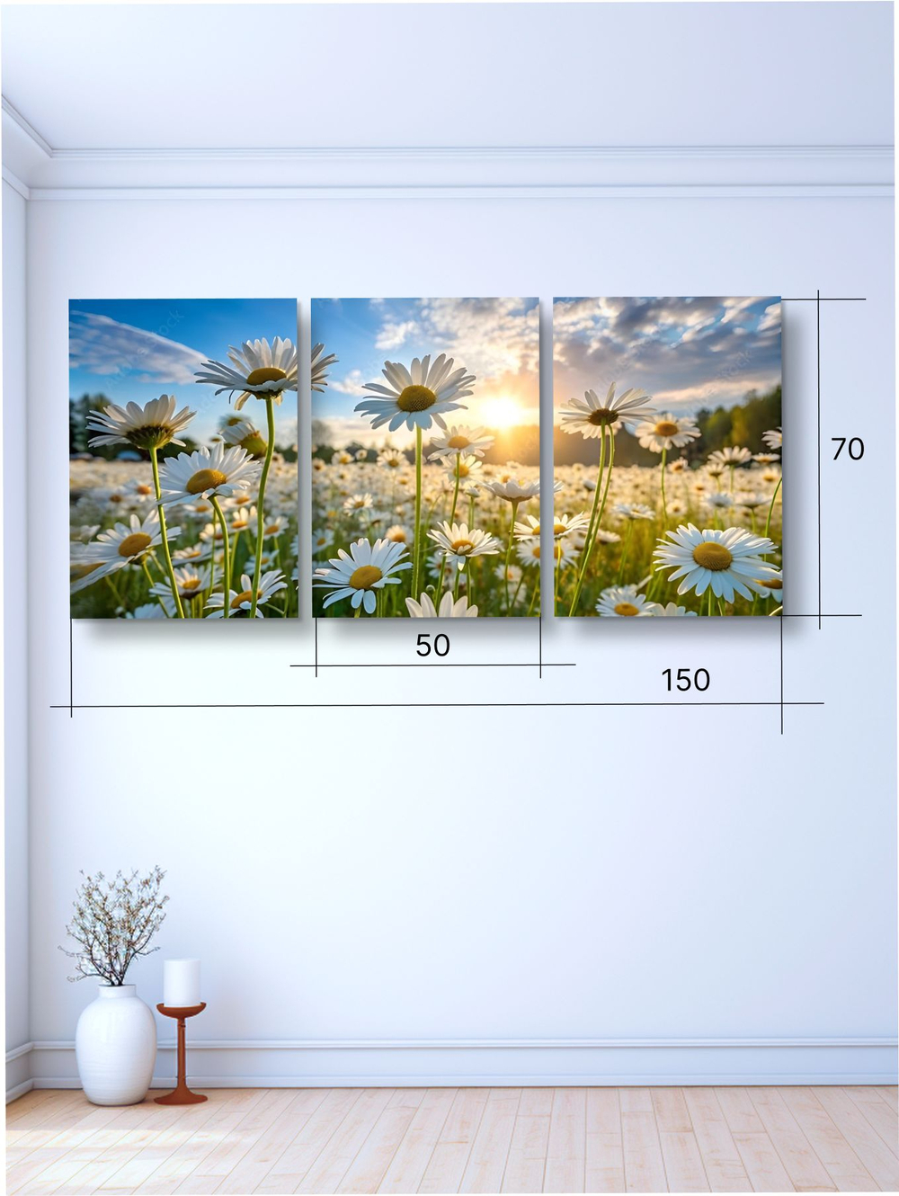 Картина Деревенская речка модульная 50x70см 3шт.