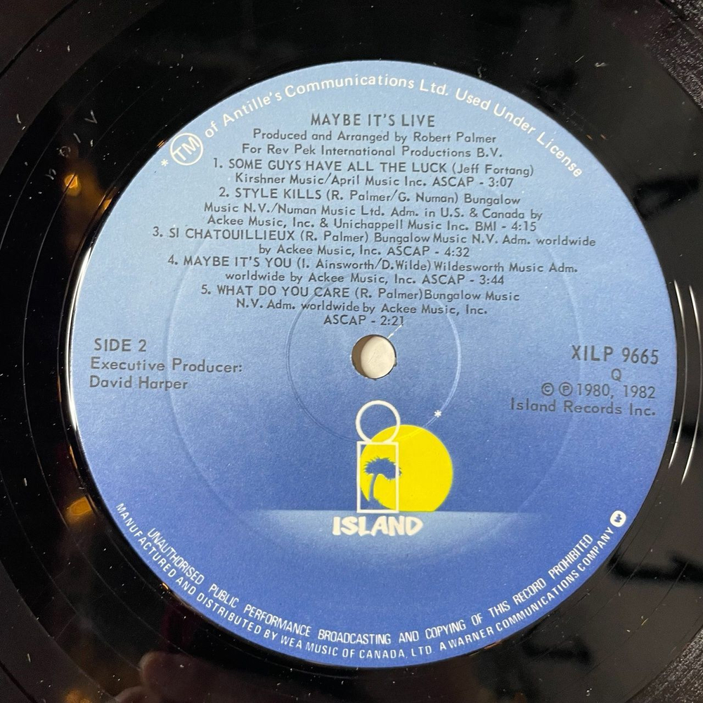 Винтажная виниловая пластинка LP Robert Palmer Maybe It's Live (Canada 1982)