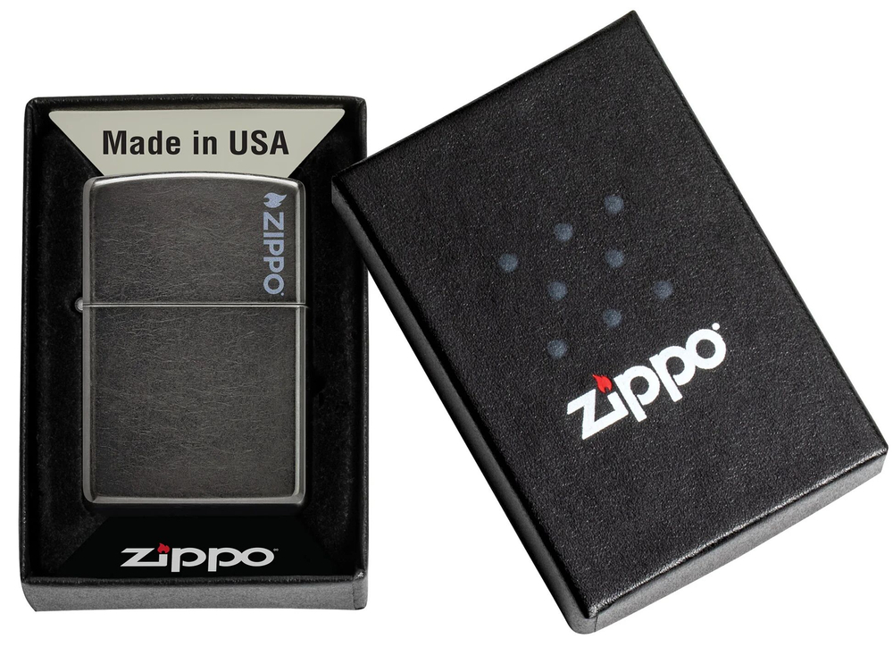 Зажигалка ZIPPO Logo с покрытием Gray Dusk, латунь/сталь, серая, матовая, 38x13x57 мм, шт