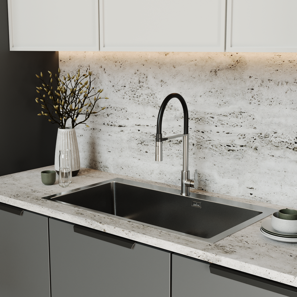 Смеситель для кухни 35k MIXLINE МЛНС-0402 (MLSS-0402) черный гибкий излив магнит, п/гайку САТИН