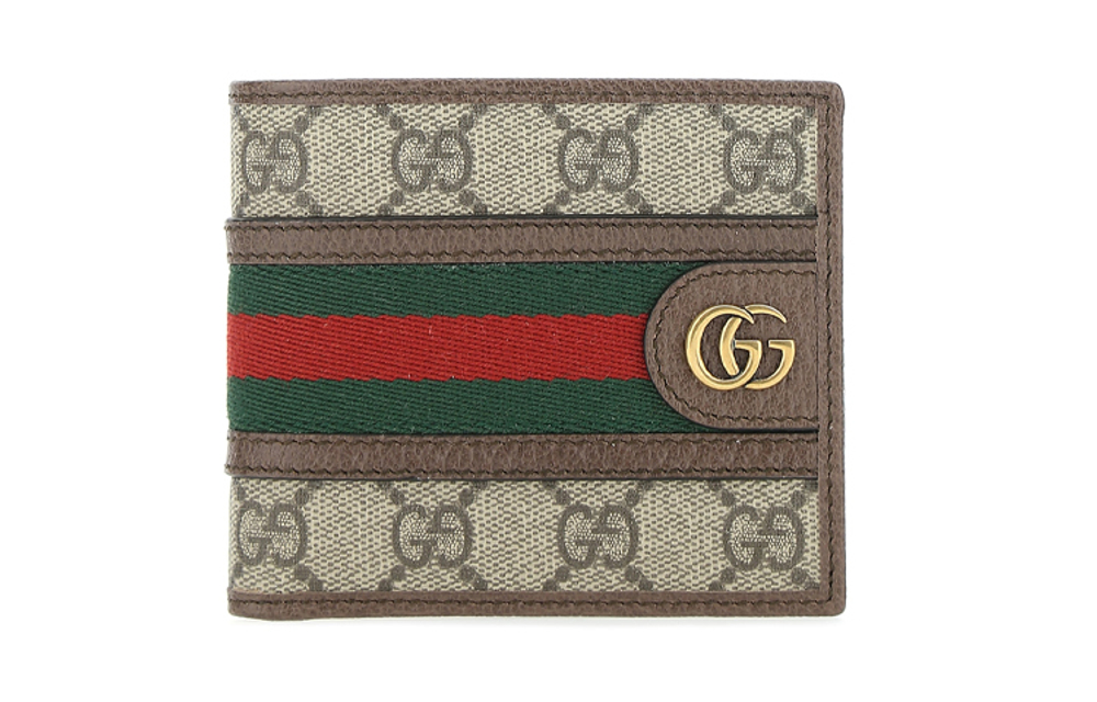 GUCCI Ophidia Canvas With Leather Wallet Men"s Ebony/Brown