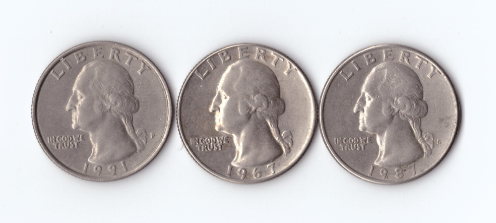 1/4 доллара США 1967,87,91 гг. 3 шт. Разные VF