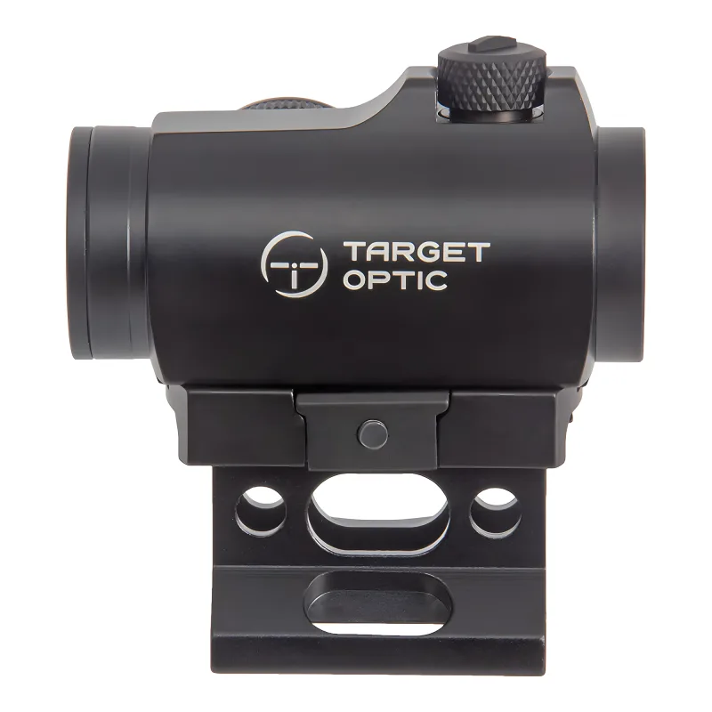 Коллиматор Target Optic 1x22, Weaver, красная марка, точка 2 MOA, проставка - вид сбоку, логотип на корпусе