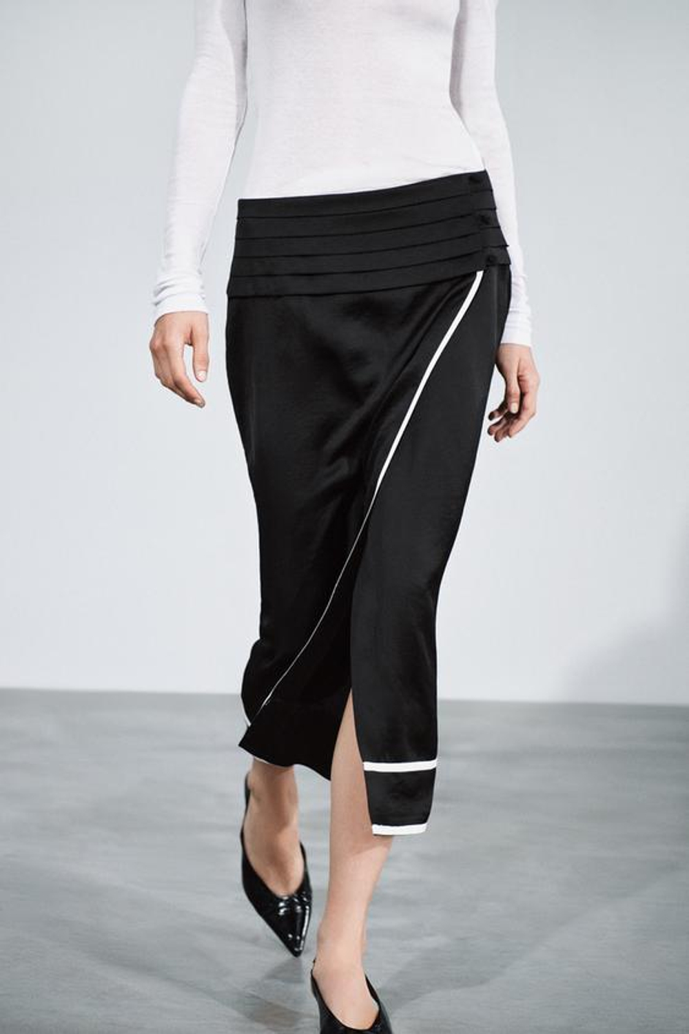 ZARA ЮБКА МИДИ С ПОЯСОМ — ZW COLLECTION, ЧЕРНЫЙ