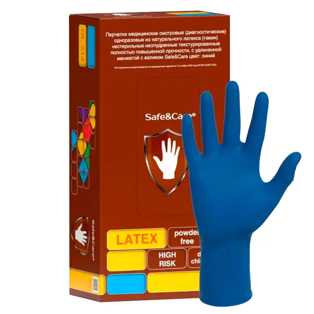 Перчатки Safe&Care-HIGH RISK DL 216 повышенной прочности размер L латексные смотровые нестерильные неопудренные 25 пар