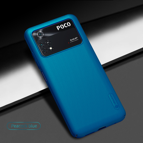 Тонкий жесткий чехол синего цвета (Peacock Blue) для Xiaomi Poco M4 Pro 4G от Nillkin, серия Super Frosted Shield