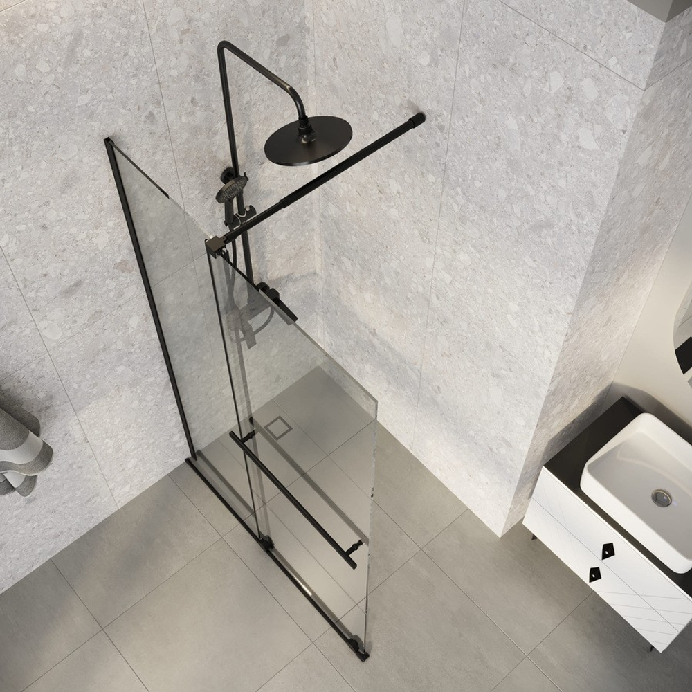 Душевая перегородка Niagara Nova NG-671-90BLACK (90х200) черный матовый,раздвижная,стекло прозрачное,1 место