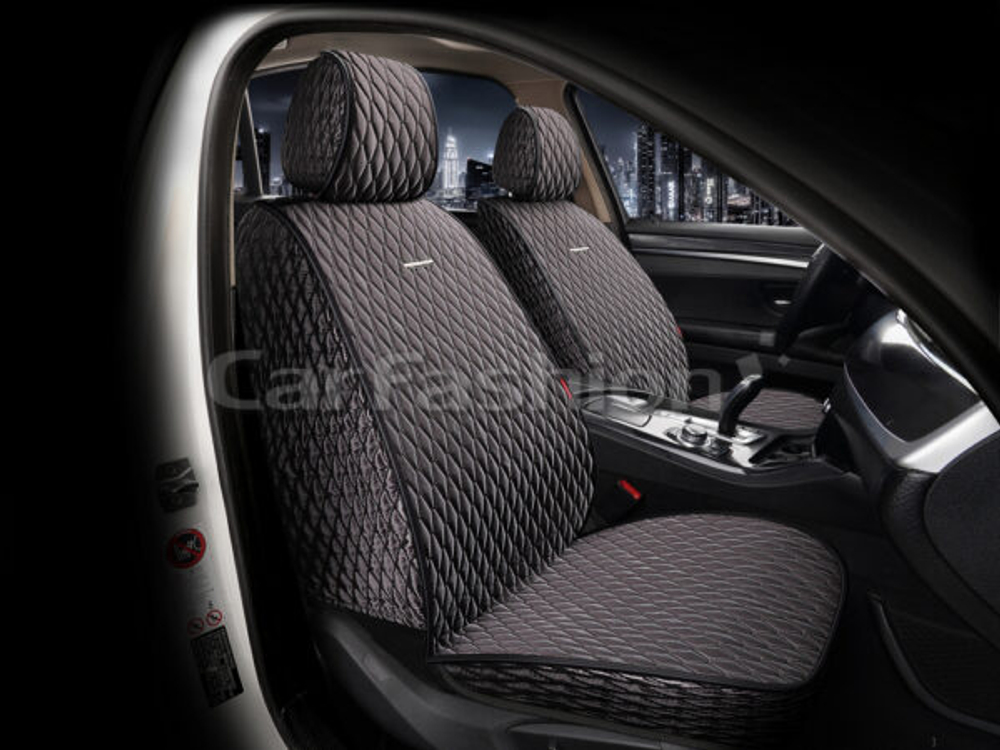 Накидки сидений Перед CarFashion (2шт) -Фронт «ICEBERG FRONT» 26189 -ШЕЛК иск черный/черный/синий