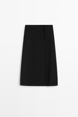 Massimo Dutti Юбка миди прямого кроя с пуговицами, черный