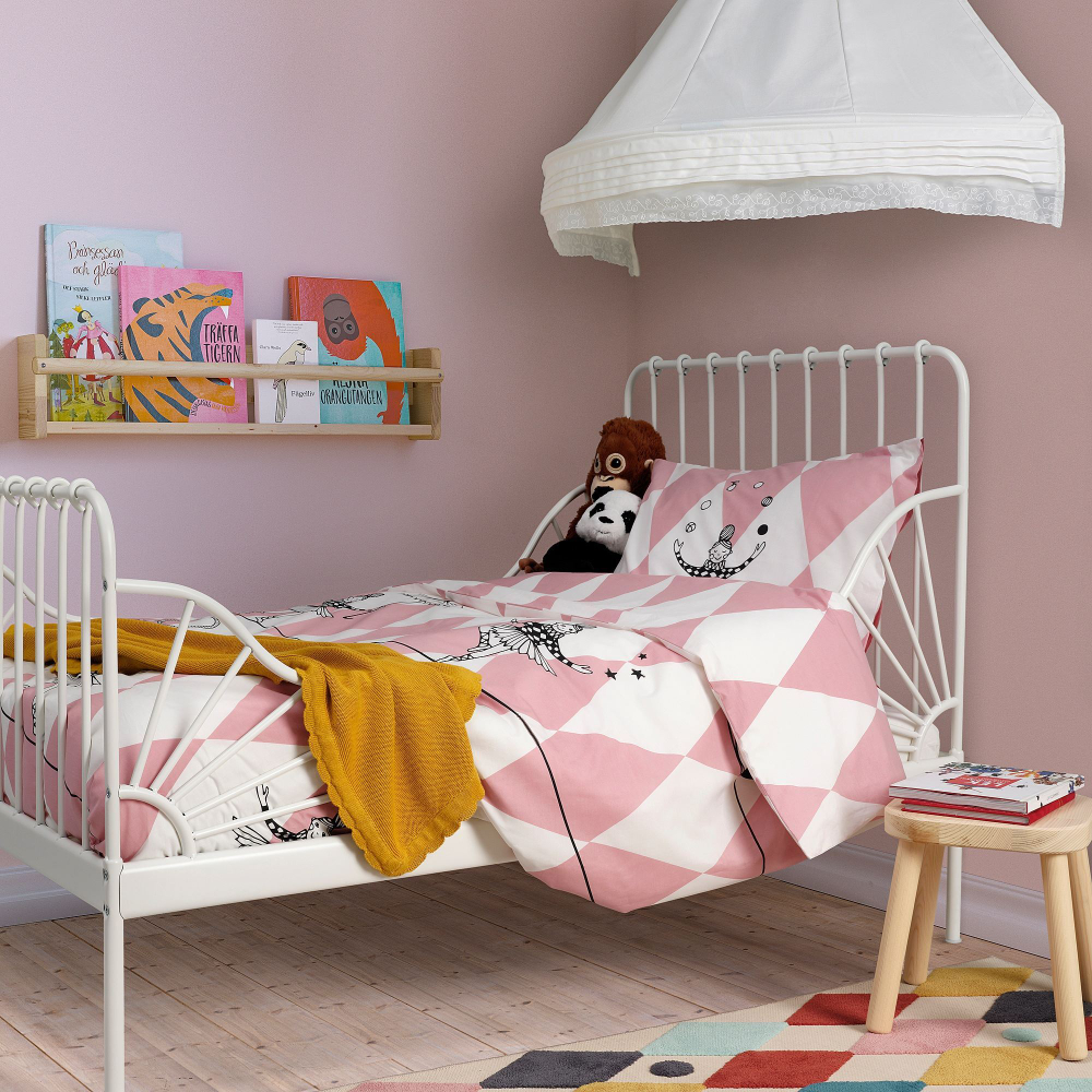 Комплект постельного белья IKEA BUSENKEL (БУСЕНКЕЛ), Детский, Розово - белый с рисунком, 150x200, 50x80 см