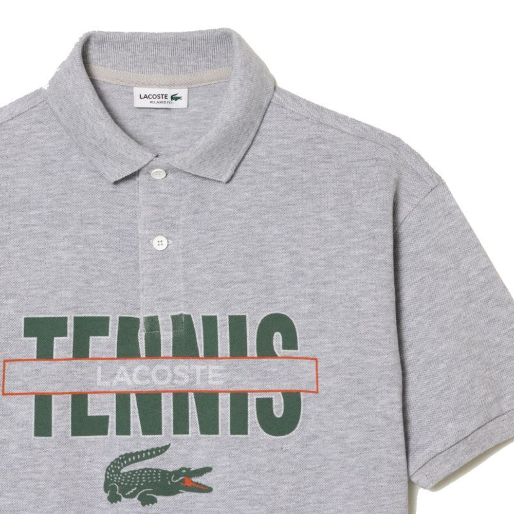 Футболка для мальчика теннисная Lacoste Cotton Pique Print Polo Shirt - серый