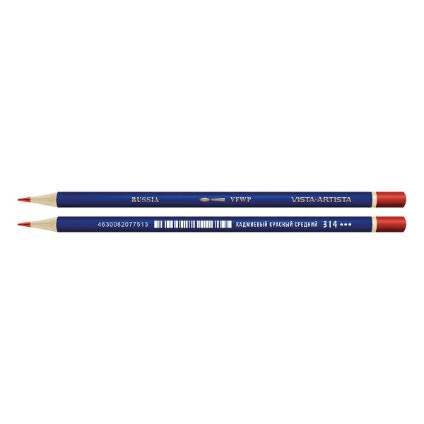Карандаш акварельный заточенный, 6 шт, Кадмиевый красный средний (Cadmium red medium) 314, Vista-Artista Fine VFWP