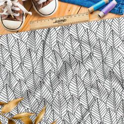 Ткань флис плотный рисунок чёрно-белых листьев