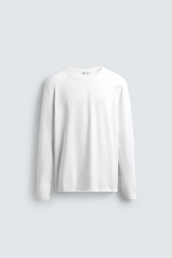 ZARA БАЗОВАЯ ФУТБОЛКА SLIM FIT, БЕЛЫЙ