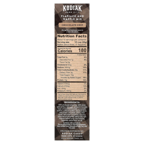 Kodiak Cakes, Power Cakes®, смесь для выпекания флапджека и вафель, с шоколадной крошкой, 510 г (18 унций)