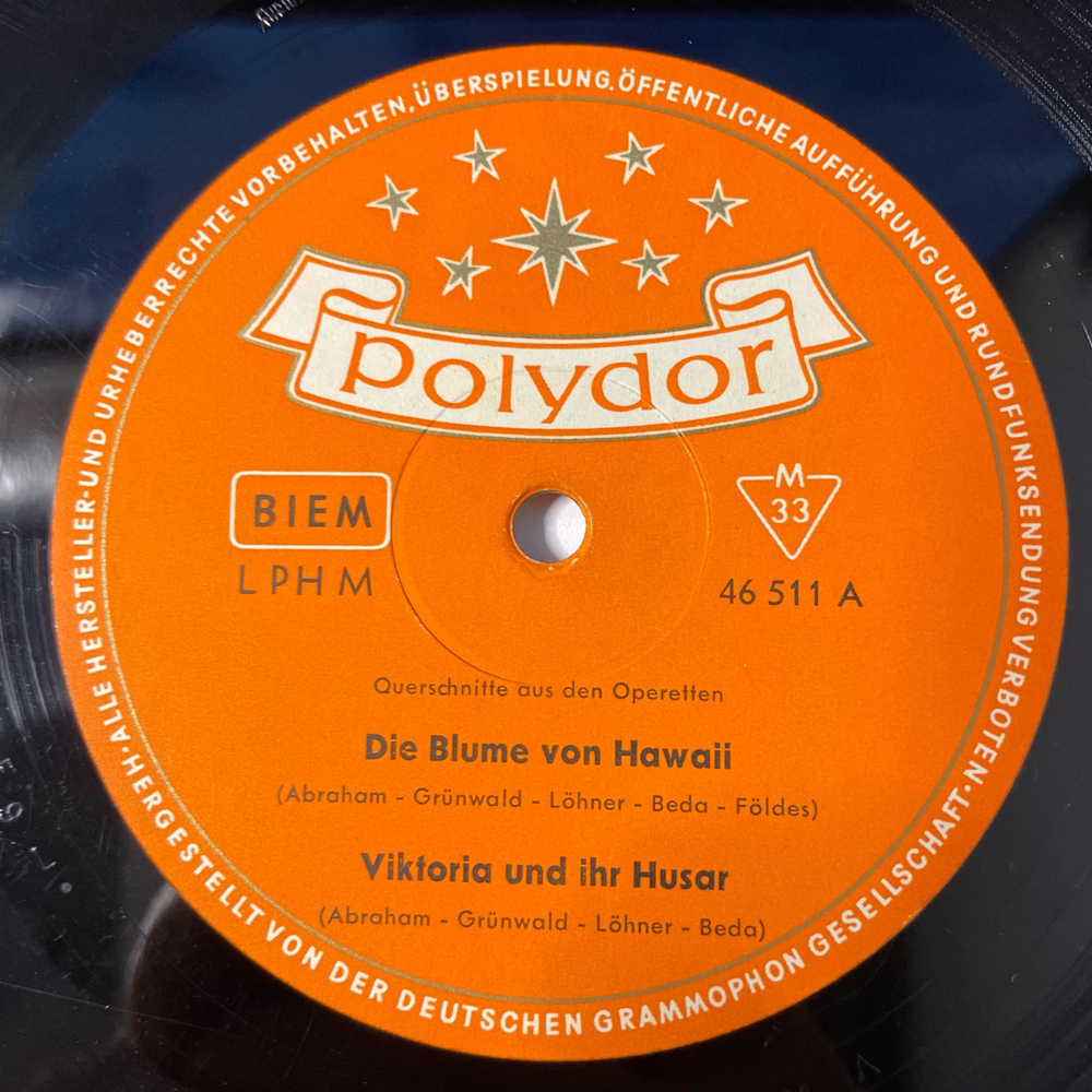 Винтажная виниловая пластинка LP Die Blume Von Hawaii, Viktoria Und Ihr Husar, Der Vogelh ndler, Maske In Blau (Германия 1959)