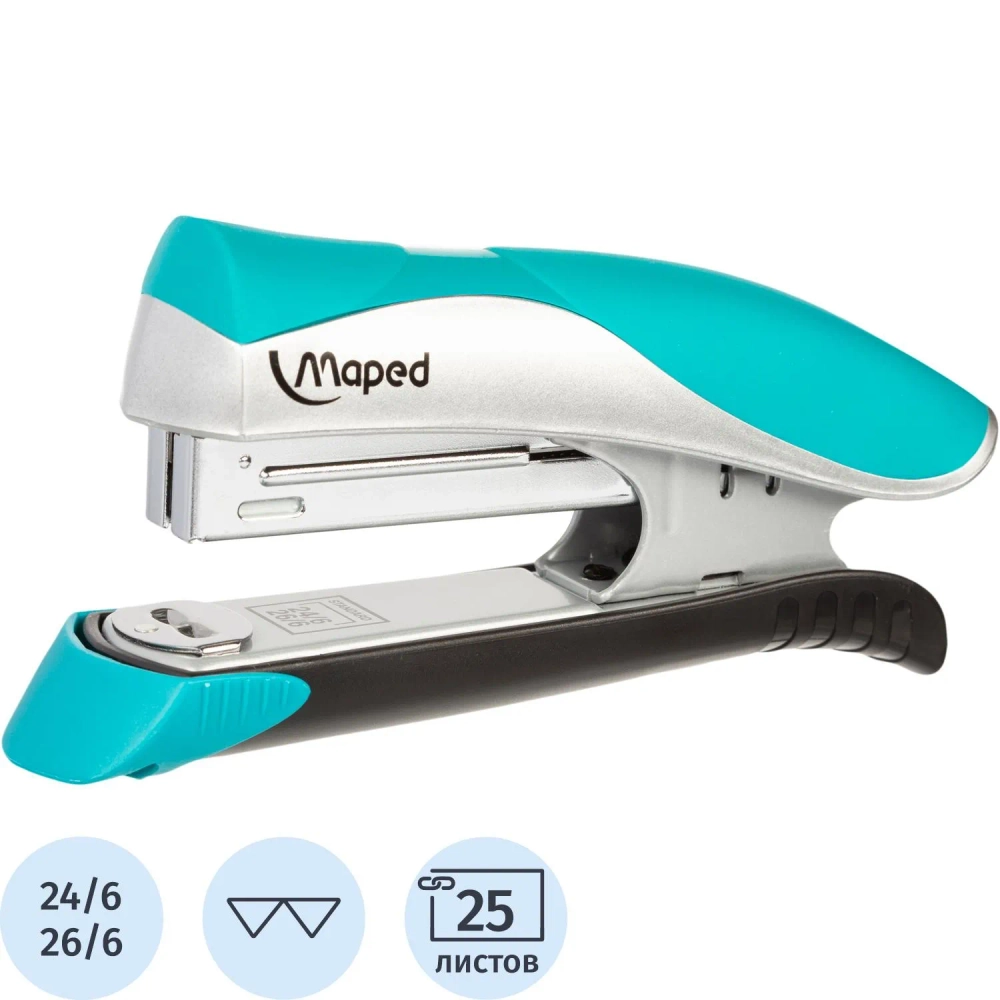 Степлер Maped Ergologic 352513 до 25 листов бирюзовый (скобы № 24/6, 26/6)