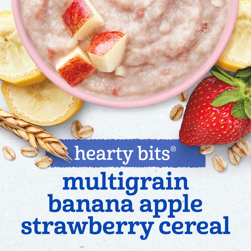 Gerber, Hearty Bits®, мультизлаковая каша, для детей от 12 месяцев, банан, яблоко, клубника, 227 г (8 унций)