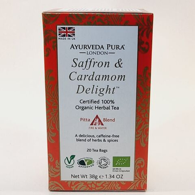 Чай травяной Ayurveda Pura LONDON "Saffron & Cardamon Delight" Шафран и кардамон 20 пакетиков 38 г (из Финляндии)