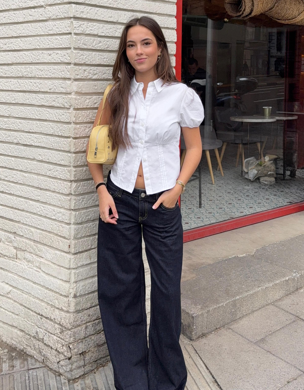 Женская рубашка из поплина с короткими рукавами и завязками - BERSHKA
