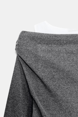 ZARA КОРОТКОЕ ПЛАТЬЕ АСИММЕТРИЧНОГО КРОЯ, СЕРЫЙ МЕЛАНЖ