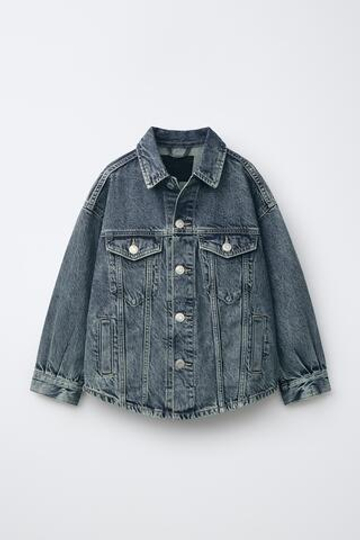 ZARA ДЖИНСОВАЯ КУРТКА-РУБАШКА, ЗЕЛЕНОВАТО-СИНИЙ