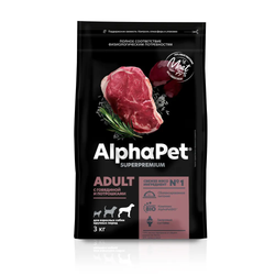 Сухой корм ALPHAPET Superpremium для взрослых собак крупных пород с говядиной и потрошками - 3 кг