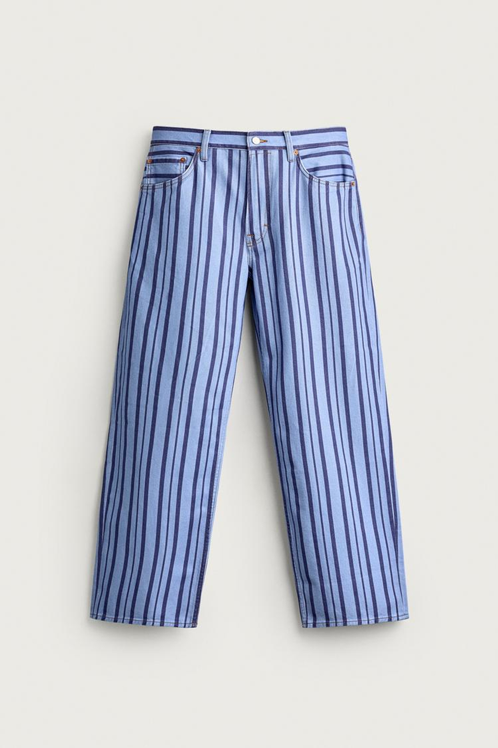 ZARA БРЮКИ STRAIGHT FIT В ПОЛОСКУ, СИНИЙ