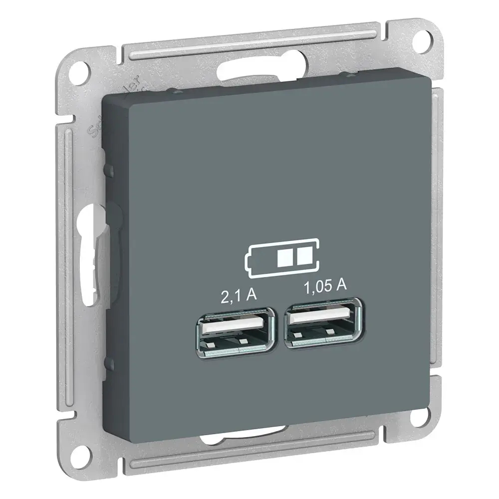 ATLASDESIGN USB РОЗЕТКА A+A, 5В/2,1А, 2х5В/1,05А, механизм, ГРИФЕЛЬ