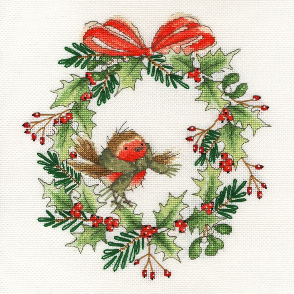 Набор для вышивания нитками Bothy Threads, Robin Wreath (Венок Робина), 26х26 см Набор для вышивания нитками Bothy Threads, Robin Wreath (Венок Робина), 26х26 см