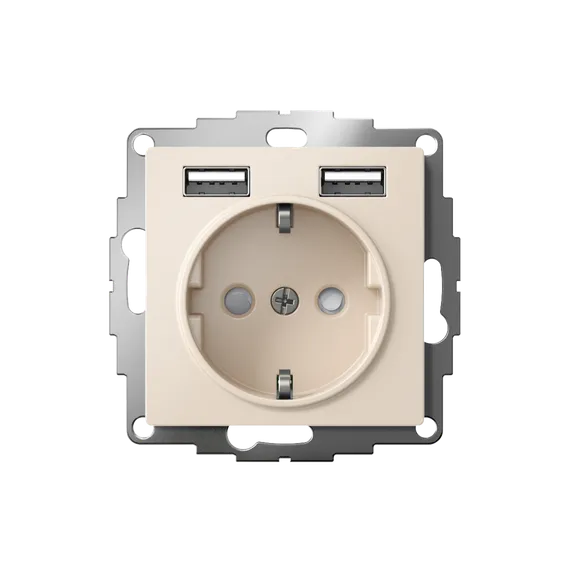 Розетка с USB A+A с заземлением и защитными шторками Systeme Electric AtlasDesign Бежевый ATN000230