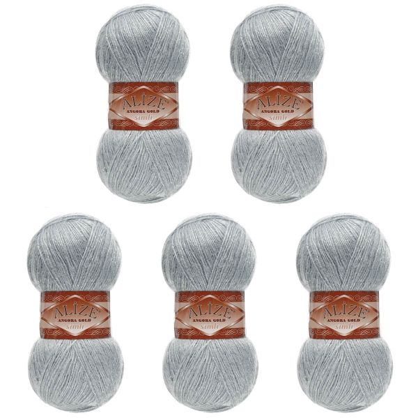 Пряжа Alize (Ализе) Angora Gold Simli / уп.5 мот. по 100 г, 500м, 021 светло-серый A