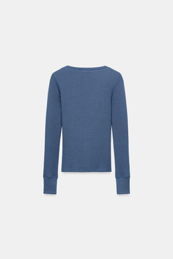ZARA ФУТБОЛКА В РУБЧИК С ДЛИННЫМИ РУКАВАМИ, СИНИЙ/ИНДИГО