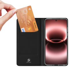 Чехол книжка из кожи черного цвета для Vivo X300 Ultra, серия Skin Pro Series от Dux Ducis