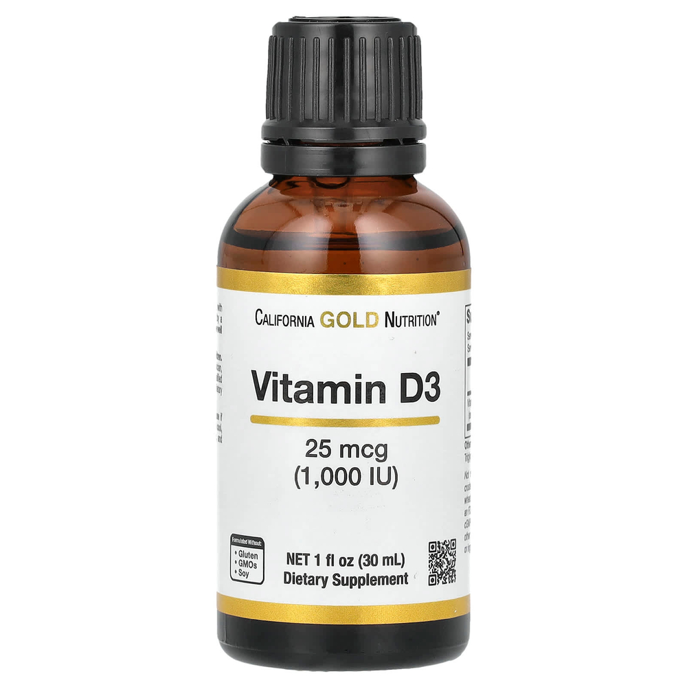 California Gold Nutrition, витамин D3, 25 мкг (1000 МЕ), 30 мл (1 жидк. унция)