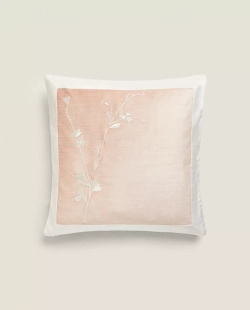 ZARA HOME ХЛОПКОВЫЙ ЧЕХОЛ НА ПОДУШКУ С ЦВЕТОЧНОЙ ВЫШИВКОЙ, РОЗОВЫЙ