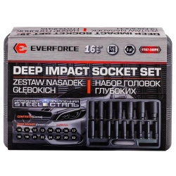 Головки ударные, набор 16пр., 1/2''(10-19, 21, 22, 24, 27, 30, 32мм, 6гр.) EVERFORCE EF-4167-5MPB