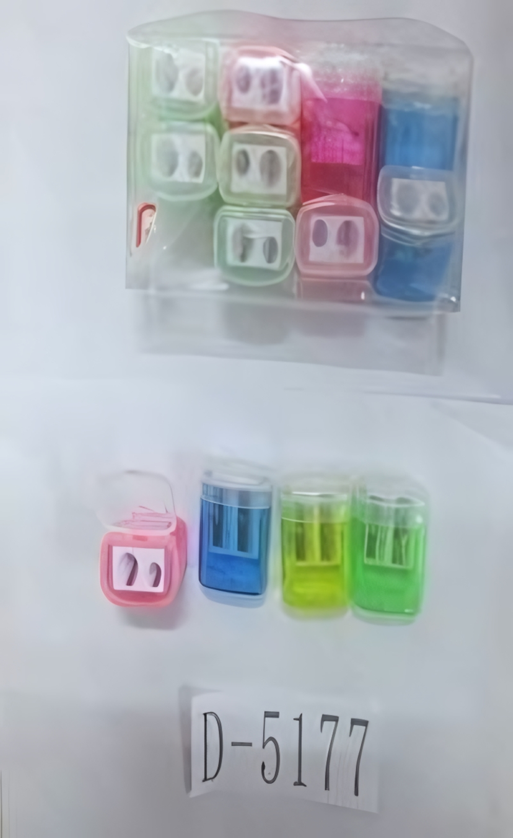 Точилка с контейнером, 2 отверстия, 4 цвета микс (Комплект 24шт.)