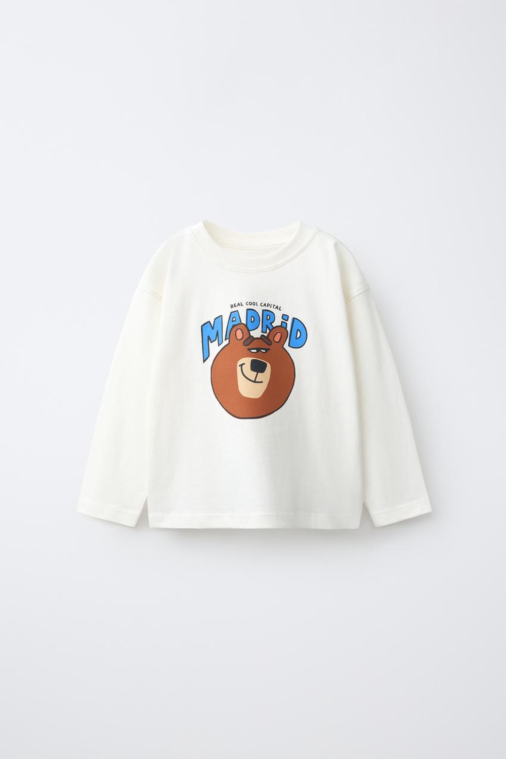 ZARA ФУТБОЛКА С ПРИНТОМ, ЖЕЛТОВАТО-БЕЛЫЙ