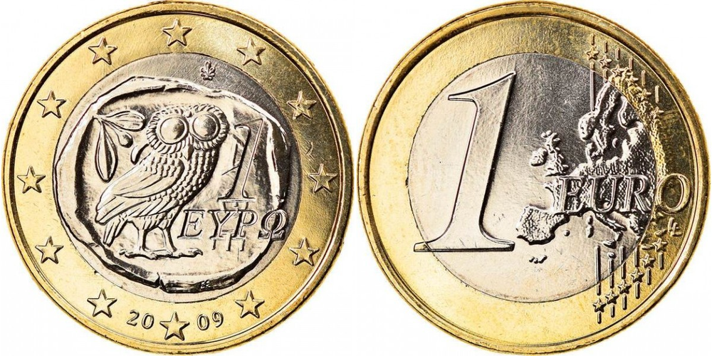 Греция 1 евро, 2009 Сова XF