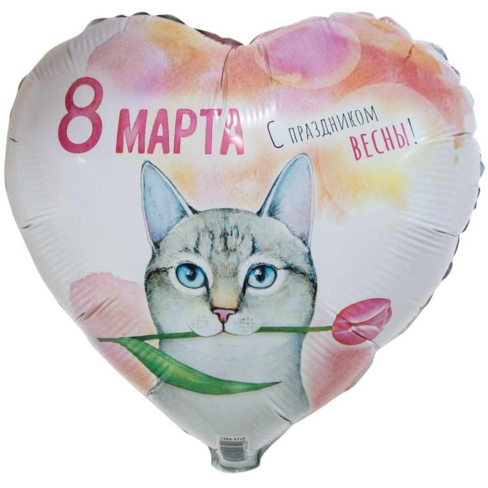 Воздушный шар сердце кот с тюльпаном